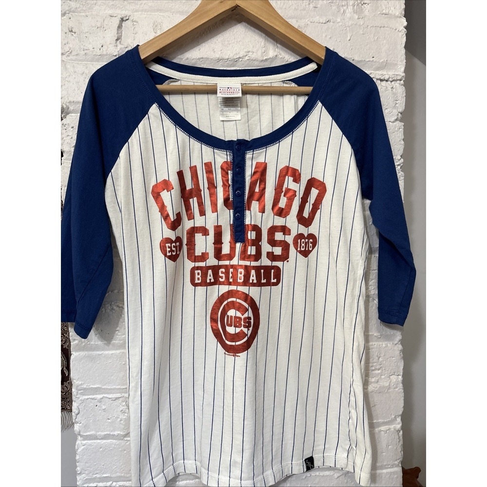 Chicago Cubs Women's Raglan Baseball Tee - White & Royal Blue